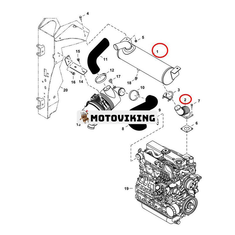 Avgasljuddämpare 7181055 med rör 7181083 7211391 för Kubota Engine V2403 Bobcat Loader S530 S510