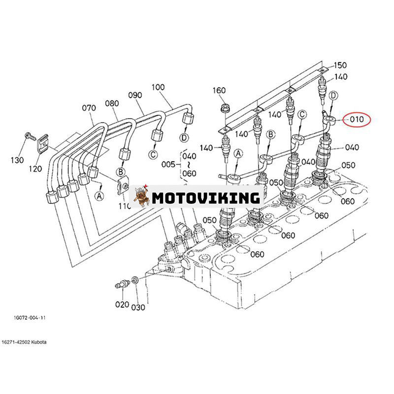 Bränsleretur överflödesrör 16271-42502 16271-42500 för Kubota Engine V1505 V1305 V1205