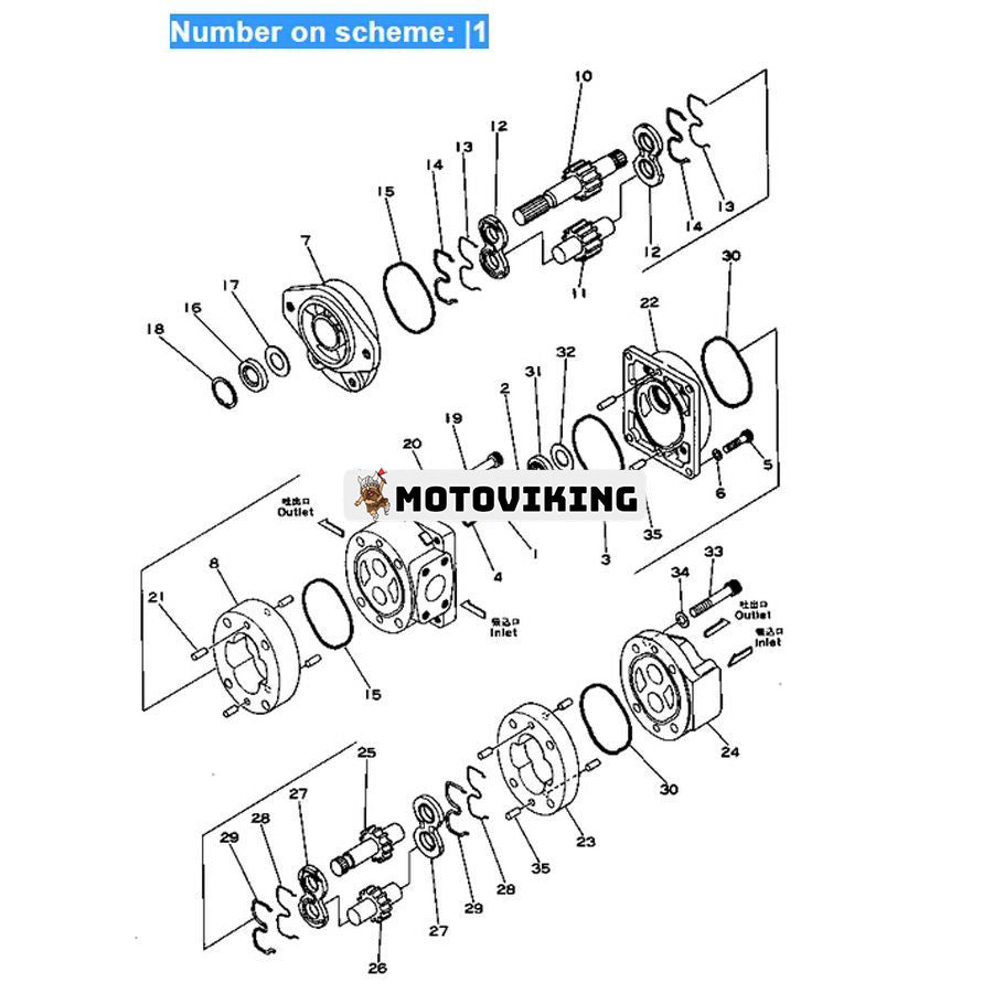 För Komatsu hjullastare 505-1 507-1 W20-1 W30-1 Hydraulpump 705-51-21000