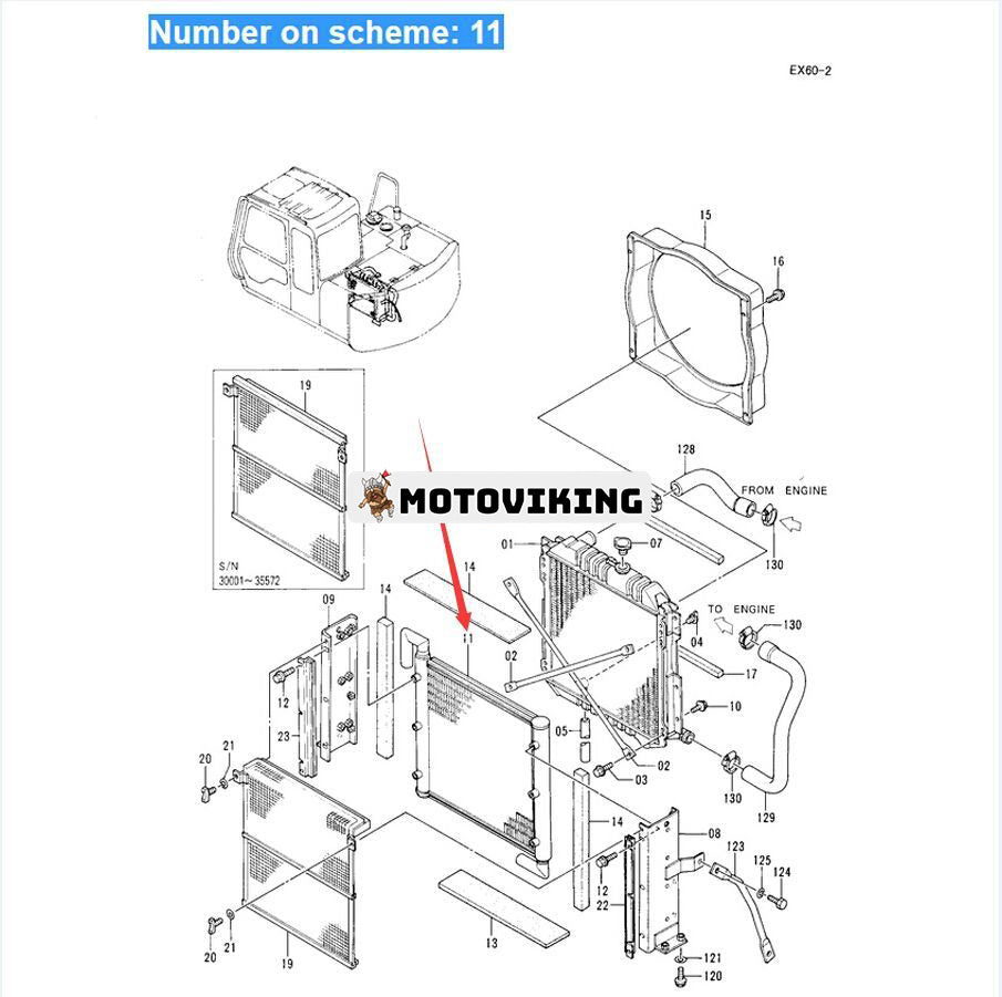 För Hitachi Grävmaskin EX60-3 EX60LCK-3 EX60LCT-3 Hydrauloljekylare 4301309