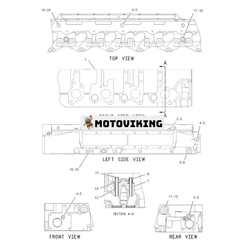 Bar cylinderhuvud 205-1271 för Caterpillar CAT Engine 3126 C7 Grävmaskin 322C 325C Lastare 953C 963C Traktor D5N D6N