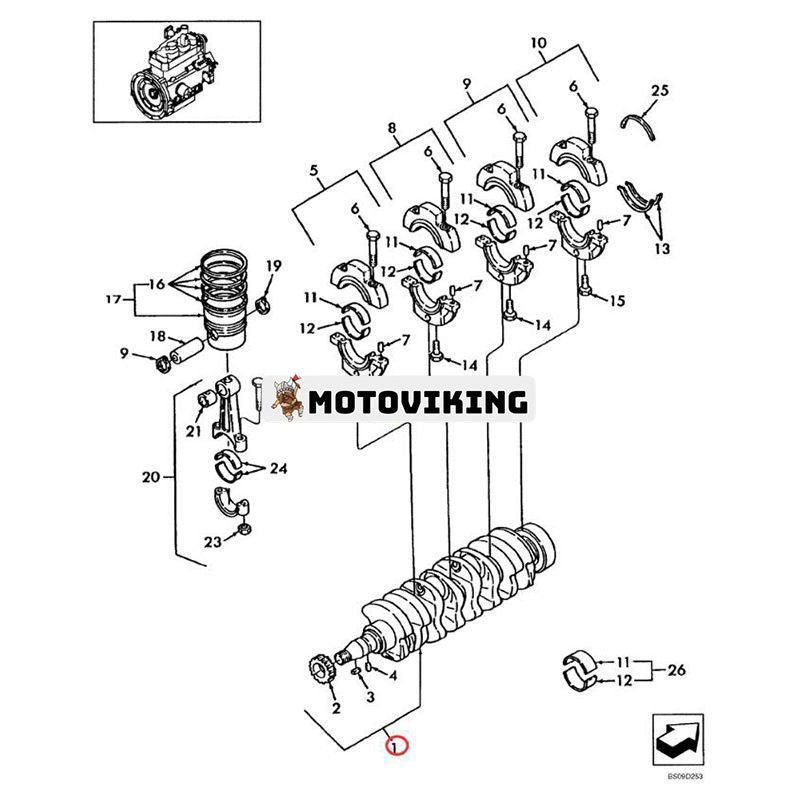 Vevaxel SBA115256631 för Shibaura Engine N844 N844T för CASE Minilastare SR150