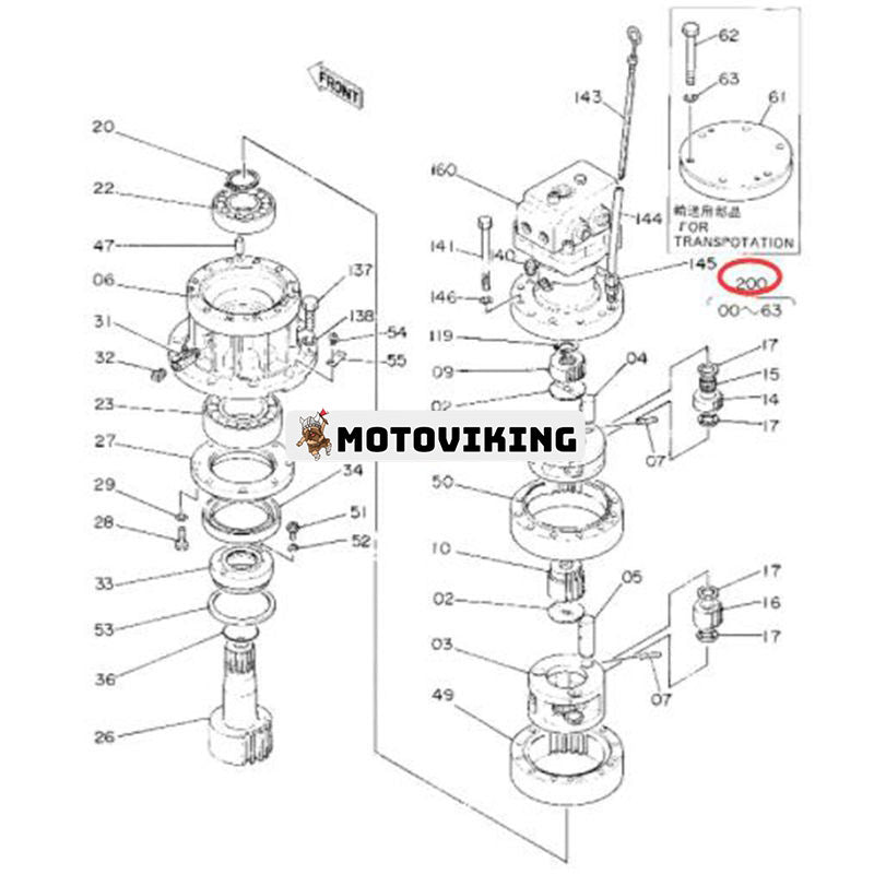 Svängväxellåda utan motor 9097683 för Hitachi EX60 EX60G John Deere 70D grävmaskin