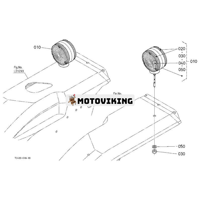 Varningsljus TC222-33610 för Kubota traktor L2800DT L2800F L3400DT L3400F L3700SU L4400DT L4400F L4400H