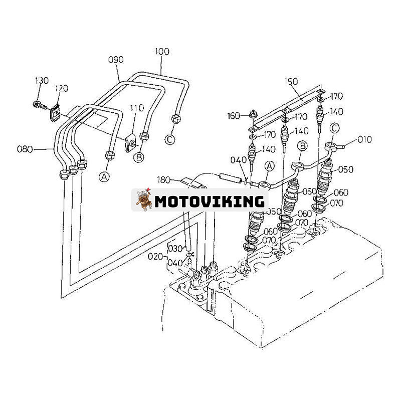 Insprutningsrör 19077-53714 för Kubota Engine D1403 V2203 V2403 Grävmaskin KX121-2 KX161-2 KX91-3 U35 U45S