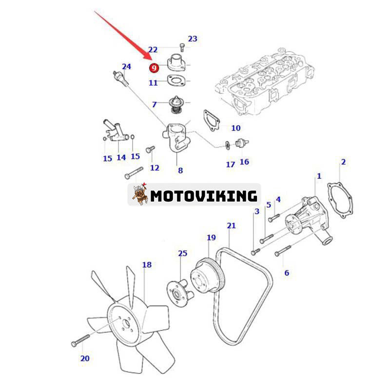 Vattenutloppskoppling MM432-08201 för Mitsubishi Engine L2E L3E L3A L2A L3C L2C L3E2