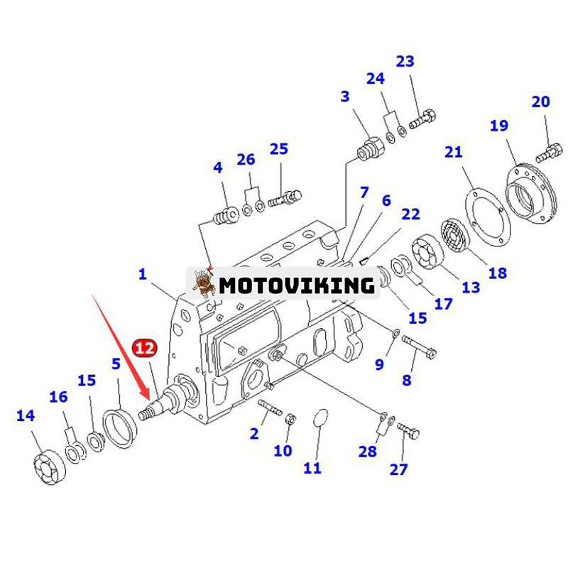 Kamaxel DK131376-1400 för Komatsu Engine S6D108 S6D108-1B Hjullastare WA380-3