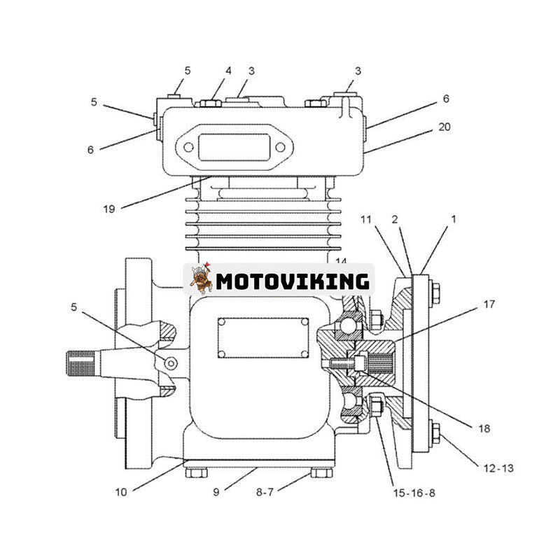 Kompressor cylinderhuvud komplett 1082522 för Caterpillar Engine 3304 3306 Hjullastare CAT 518C 950F