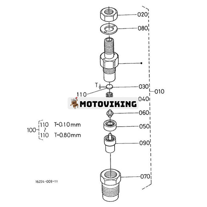 Munstycke 16032-53610 för Kubota grävmaskin KX41-2 KX61-2 KX91-2 traktor B21 B1700D B2100D B2400E B7500D BX2200D BX22D BX23D