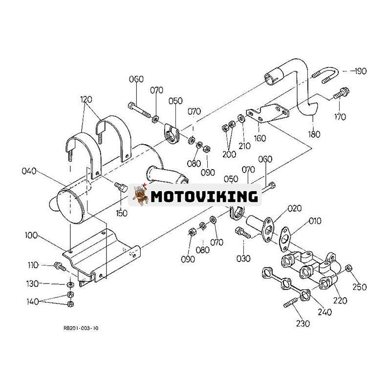 Avgasgrenrör 16264-12310 för Kubota Engine D905 D1105 D1305 Grävmaskin KX41-2 KX61-2 U25S U27-4