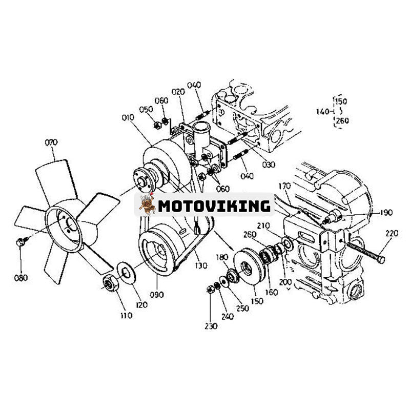 Fläkt 15971-74110 för Kubota Grävmaskin K-008 K008-3 Generator J106 J108 J310