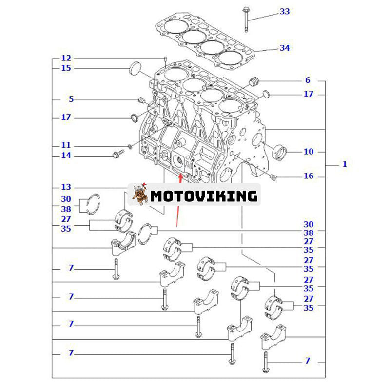 Blott cylinderblock YM729901-01570 för Komatsu Engine 4D94LE-1 Gaffeltruck BX50 FD20.25.30-16