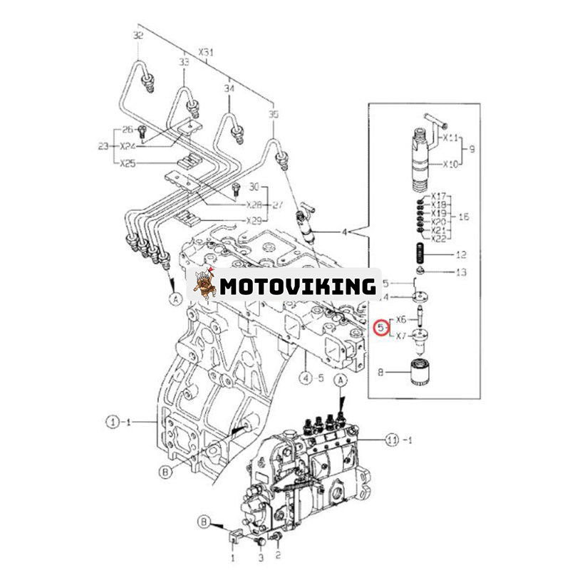 Munstycke 129902-53050 för Yanmar Engine 4TNE98 Hyundai Minilastare HSL810