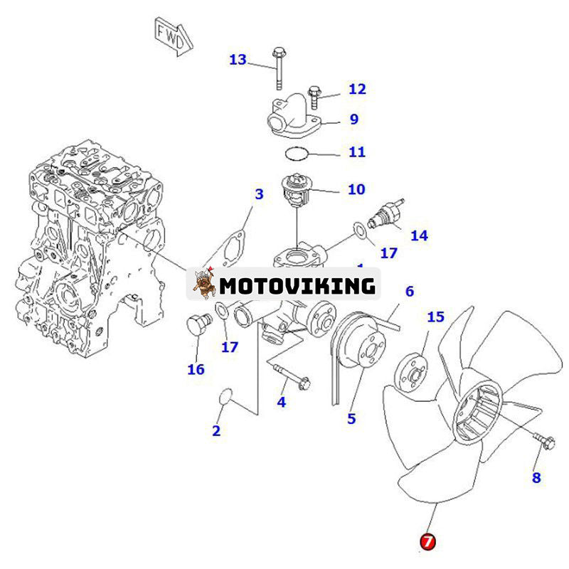 Fläkt YM119332-44740 för Komatsu Engine 2D68E-3C