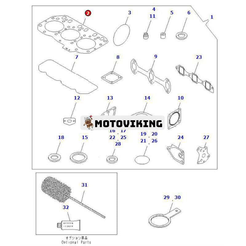 Cylinderhuvudspackning YM119812-01330 för Komatsu Engine 3D80-1 3D82AE-3E Grävmaskin PC27MR-2 PC27R-8