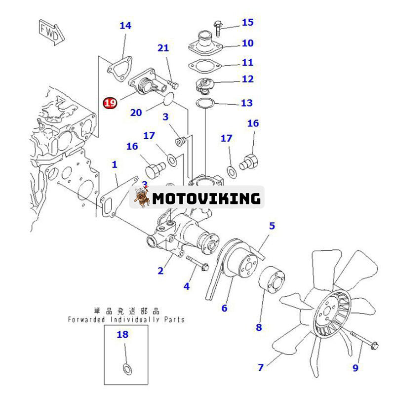 Vattenpumpskarv YM129001-42040 för Komatsu Engine 3D84E-3F 4D88E-3A S3D84E-3C Grävmaskin PC35R-8 PC45R-8