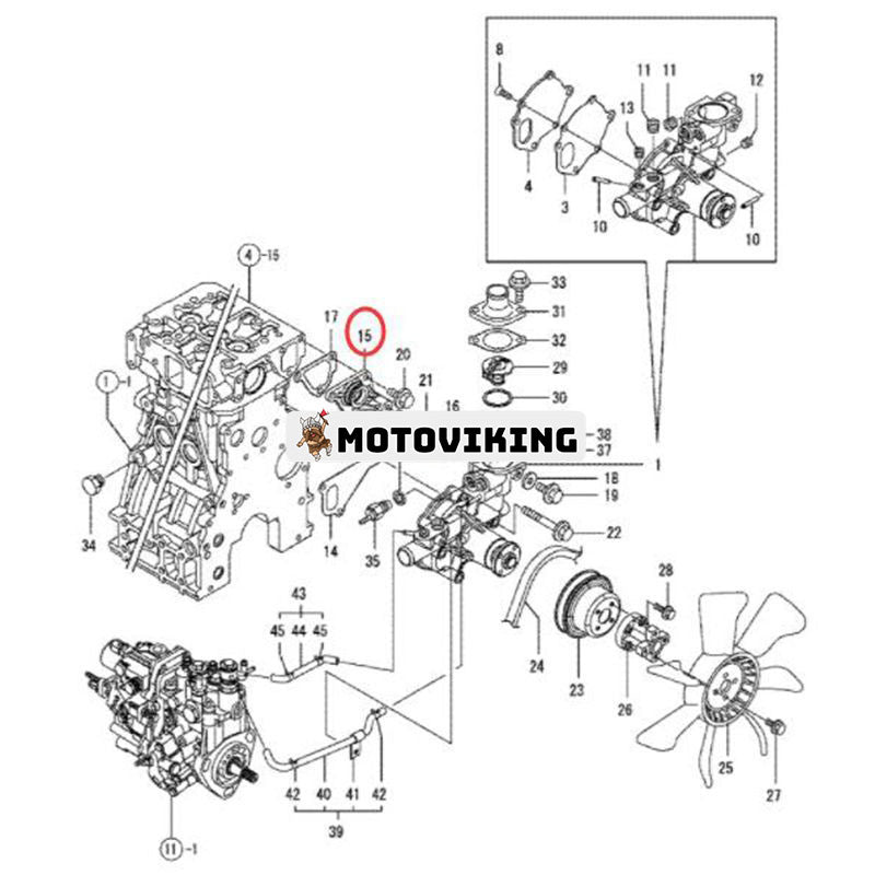 Vattenpumpskarv 129004-42040 för Hitachi grävmaskin ZX30U-3F ZX33U-3F ZX35U-3F ZX38U-3F ZX48U-3F ZX50U-3F ZX52U-3F