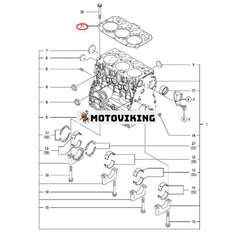 Topplockspackning 119515-01330 för Yanmar Engine 3YM20 3TNV70 Hitachi Grävmaskin ZX17U-2 ZX17UNA-2