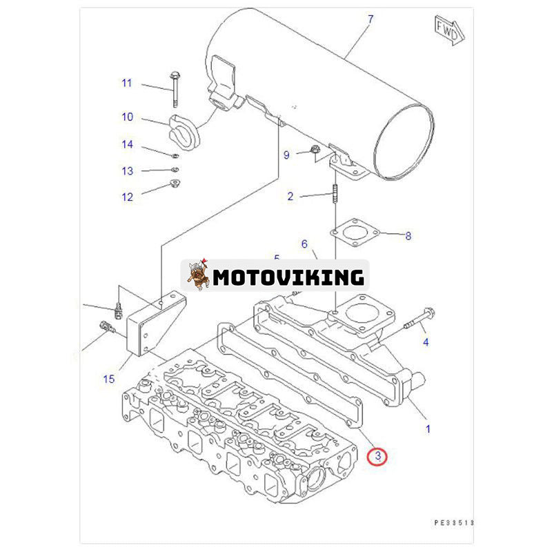 Avgasgrenrörspackning YM129407-13110 för Komatsu Engine 4D84E-3 4D88E-3 Minilastare SK07J-2 SK714-5 SK815-5 SK818-5