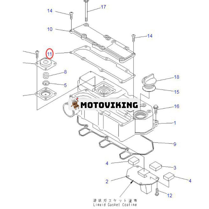 Ventilkåpspackning YM119717-11331 för Komatsu Engine 3D76E-5N-BA 3D76E-6 Grävmaskin PC20MR-2 PC22MR-3 PC26MR-3