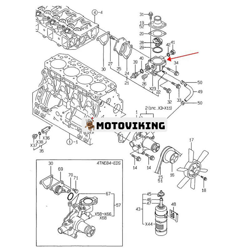 Termostathus 129100-49800 för Yanmar Engine 3TN84L-RTBZ 3TNE84T-G1A 4TNE84-G1A 3TN82E-S 4TN82E-S