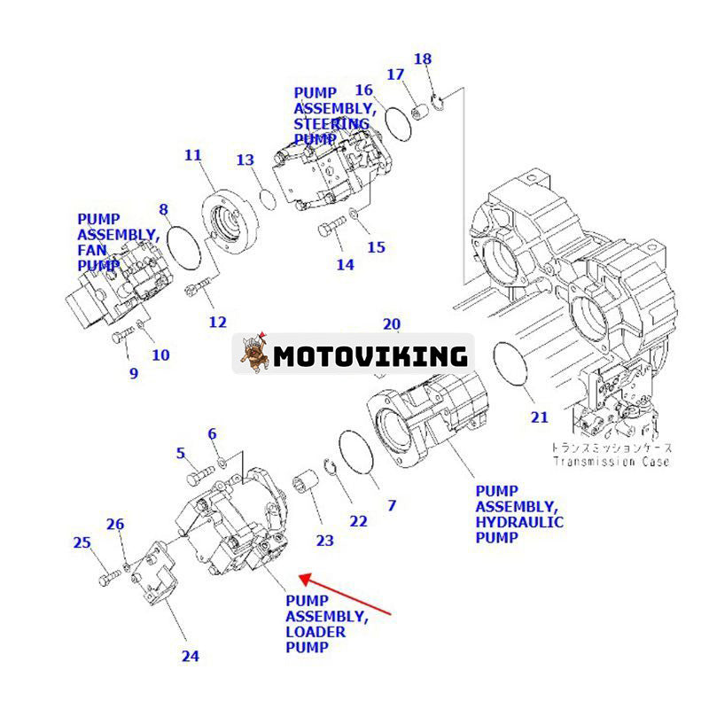 Hydraulpump 708-1W-00741 för Komatsu hjullastare WA380-6 WA430-6