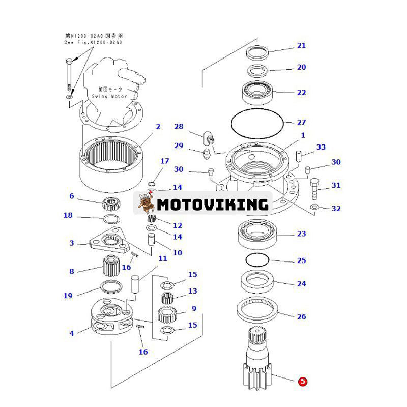 Axel 21W-26-21121 för Komatsu grävmaskin PC75UU-2 PC75UD-2