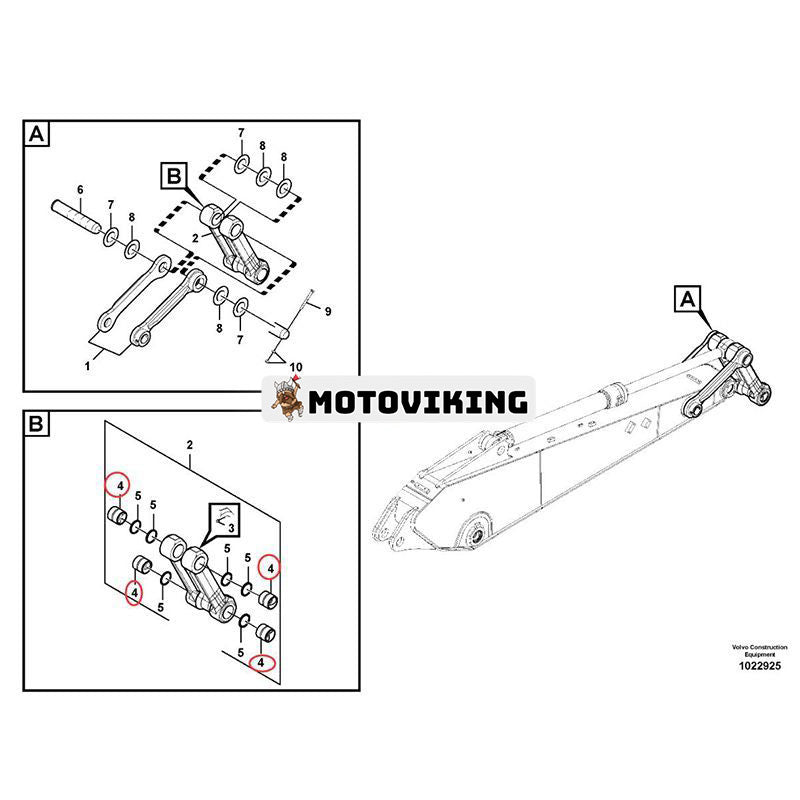 1 st Vevstångsbussning VOE14880987 för Volvo grävmaskin EC330B EC340D EC350E EC360B EC380D