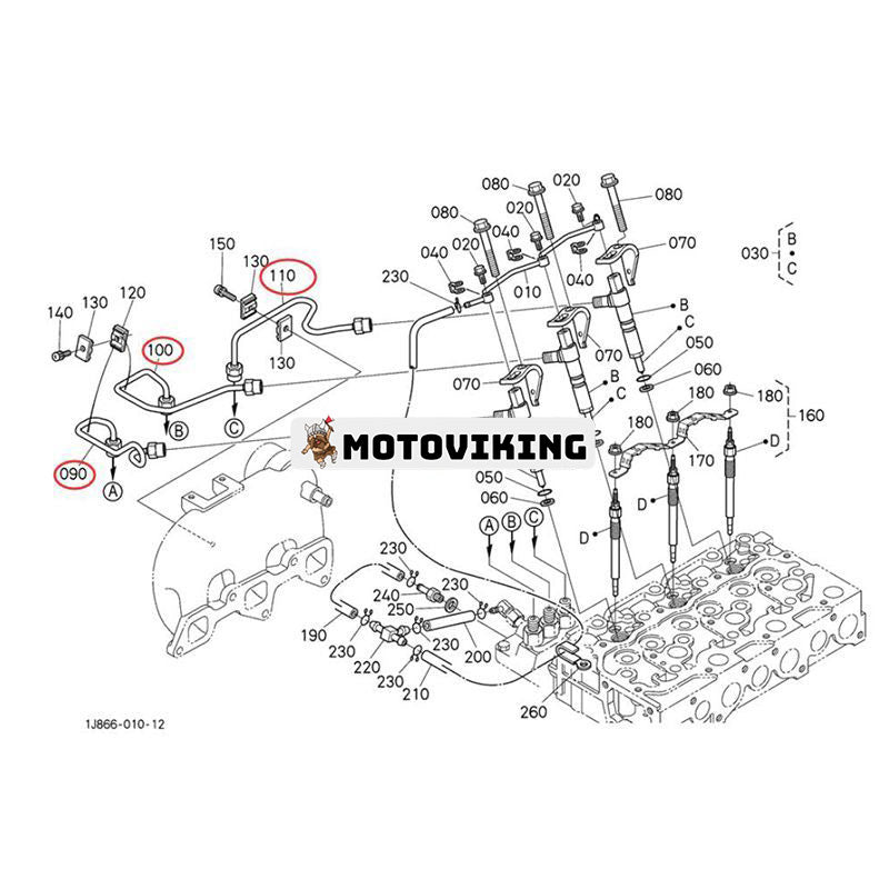 Insprutningsrörsats för Kubota Engine D1703 Grävmaskin KX033-4 U35-4 traktor L2501D L2501F L2501H