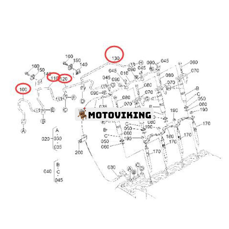 Insprutningsrörsats för Kubota Engine V2403 Hyundai minilastare HSL650-7 HSL650-7A