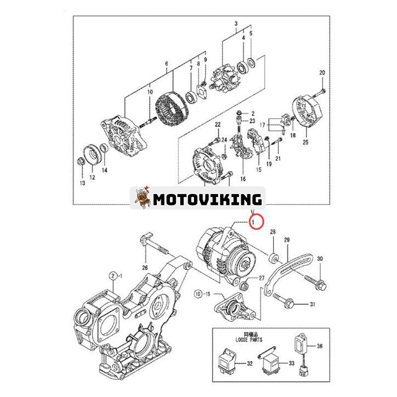 12V 55A Generator 119626-77210 119626-77220 för Yanmar Engine 3TNV70 3TNV76 3TNE88 3TNV88 3TNV88F 4TNE84 4TNV88 4TNE88 4TNV94