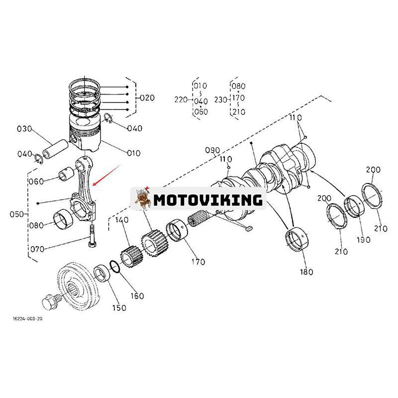 Vevstång 16241-22013 för Kubota Engine D905 D1005 D1105 V1505 Grävmaskin KX71-3 U25S U27-4