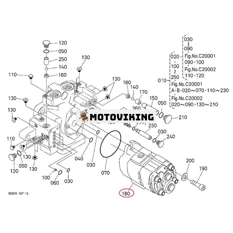 Kugghjulspump RD809-77470 HRD80-77470 för Kubota grävmaskin KX080-3