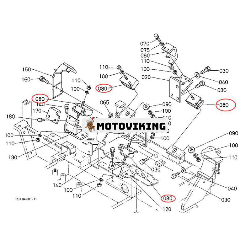 4 ST Motorkudde Gummi RC417-42990 för Kubota Grävmaskin KX91-3 KX91-3S U35 U35-3 U35S U35-3S
