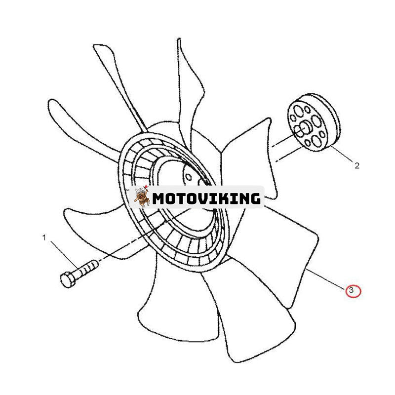 Kylfläkt 196-7976 för Mitsubishi Engine 4M40 Caterpillar CAT Grävmaskin 305.5 306 307C 307D 308C 308D
