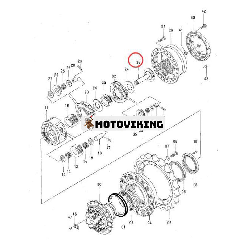 Resemotoraxel 2049585 för Hitachi grävmaskin ZX180LC-3 ZX200 ZX240-3 ZX250K-3 ZX260LCH-3G