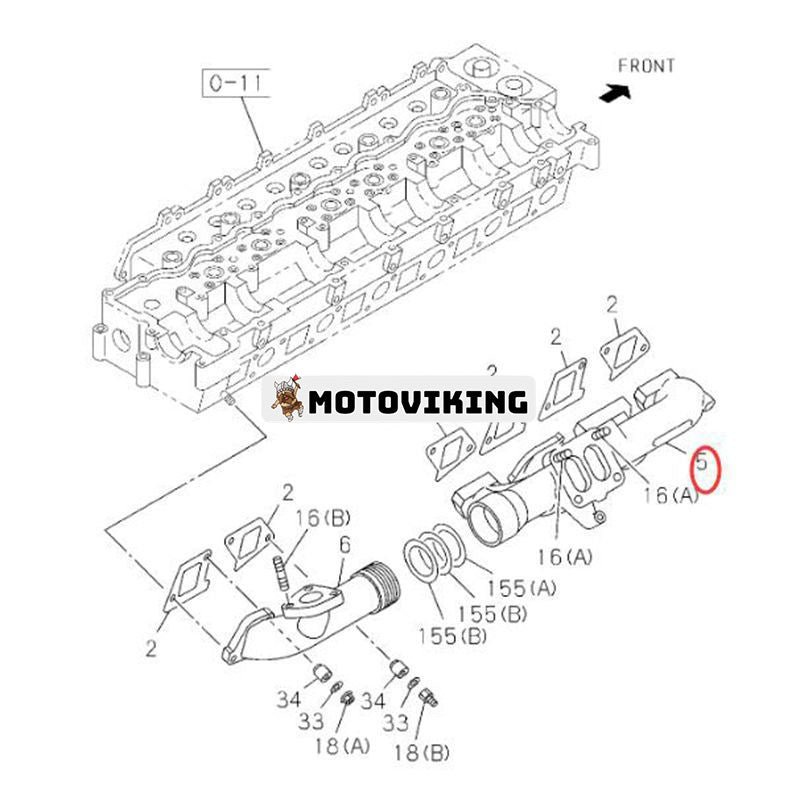 Främre avgasgrenrör 1141420320 för Isuzu Engine 6HK1 Hitachi Grävmaskin ZX330-3 ZX350K-3 ZX400LCH-3 ZX400W-3