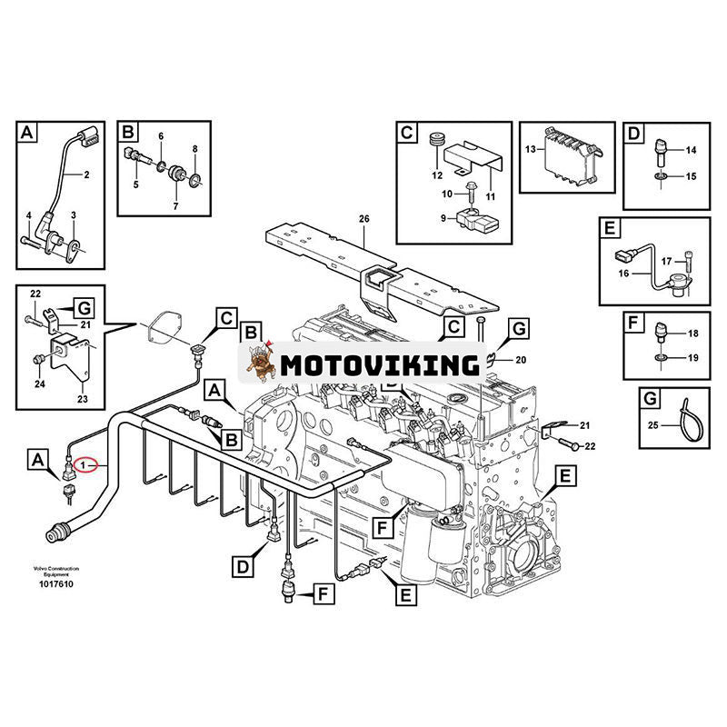 Ledningsnät VOE20728258 för Volvo Engine D6D Grävmaskin EC160B EC180B EC210B EW145B EW160B EW180B EW200B