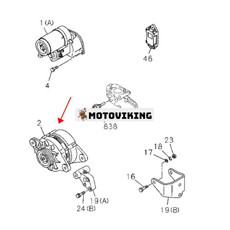 12V Generator 897228-3180 för Hyundai gaffeltruck HDF20-2 HDF25-2 HDF30-2