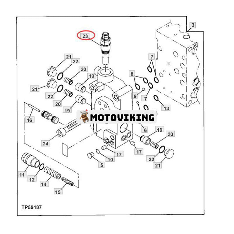 Huvudavlastningsventil 0719308 för John Deere grävmaskin 330CLC 370C Logger 3554