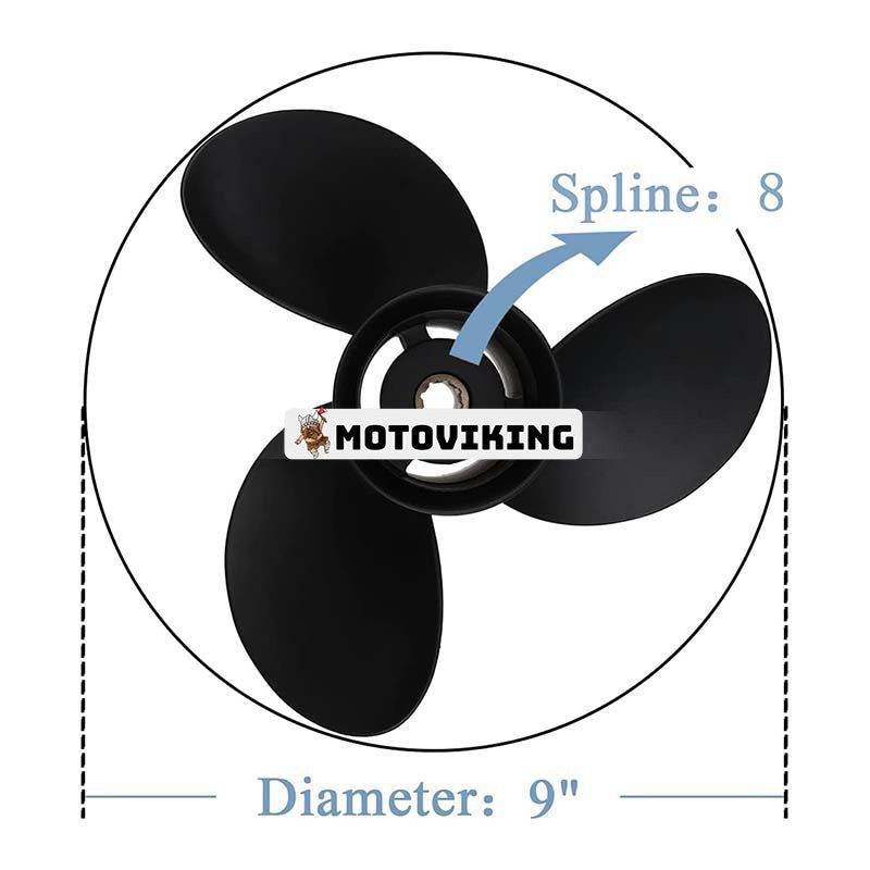 RH 9x9 3-bladig propeller 48-828156A12 för Mercury Mariner 6-15HP 2-1/2" växellåda båtmotorer