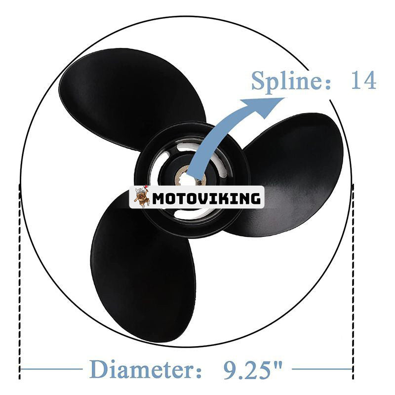 1/4 x 9 RH 3-bladig propeller 48-897750A11 för Mercury/Mariner 9,9-20 HK 4-takts båtmotorer