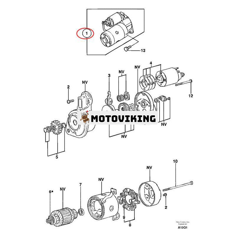 12V 15T Startmotor PJ7412897 för Volvo Grävmaskin EC13 EC14 EC15 EC15B EC20 EC20B