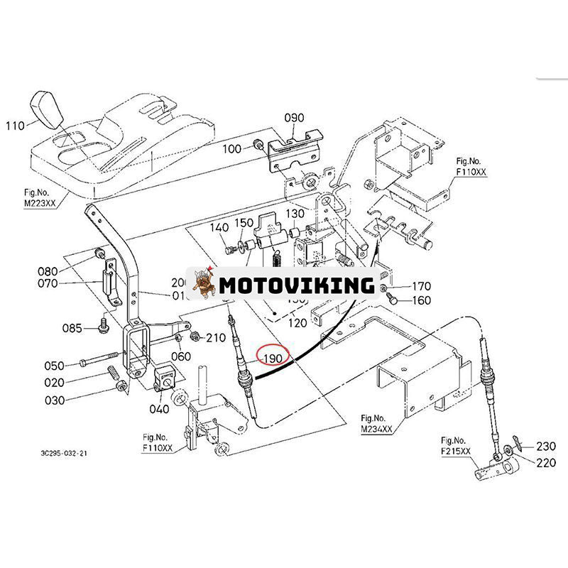 Handbromsvajer 3C081-29814 för Kubota traktor M8540DT M8540F M9540DT M9540F