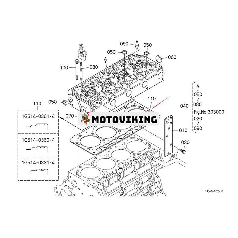 Topplockspackning 1G514-03614 för Kubota Engine V3800 traktor M8560HD M9540F-1 M9960HD Lastare SVL90-2 SVL95-2S SVL97-2C