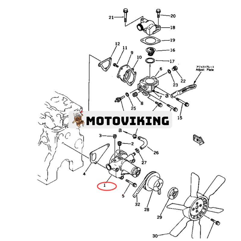Vattenpump YM129100-42001 för Komatsu Enigne 3D78-1 3D84-2 3D84E-3 4D84-2 4D84E-3 4D88E-3