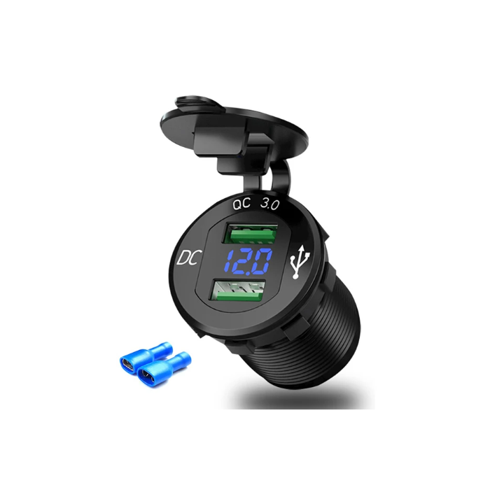 Quick Charge 3.0 Usb Black Power Outlet Snabbladdning Med Led Voltmeter