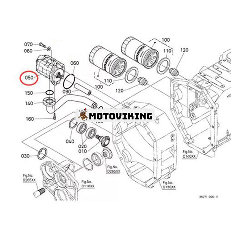 Hydraulpump 3K021-82200 för Kubota Tractor M704K M854K M954K