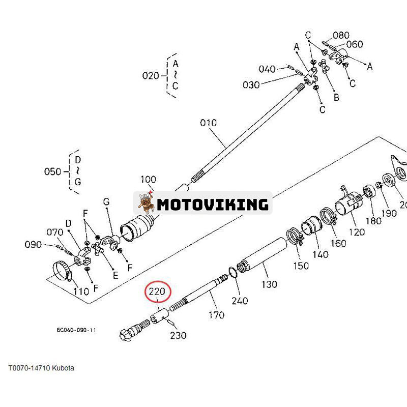 Koppling T0070-14710 för Kubota traktor B1700D B21 B2100D B2400D B2410HSD B2710HSD