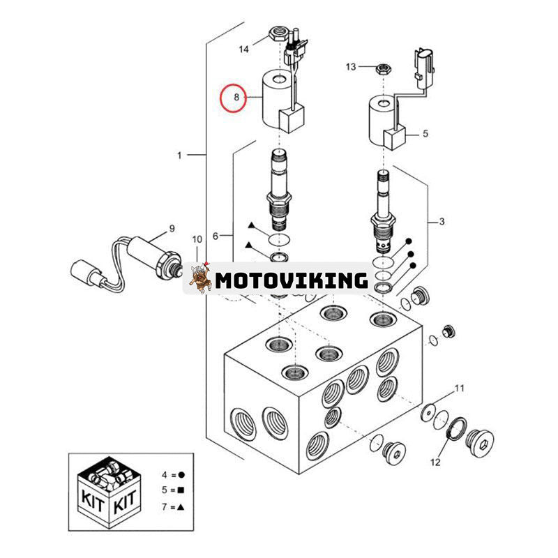 Solenoidspole 87645123 för CASE Grävmaskin 9010 Traktor 7120 Skördare 7010 7230 7240